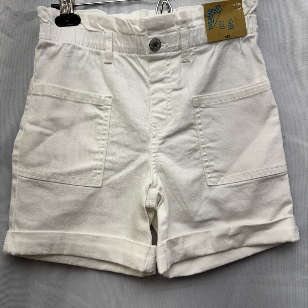 NEW Thereabouts Girls Midi Cuffed Shorts Off White $30 Polyester 10 Reg Stretchy